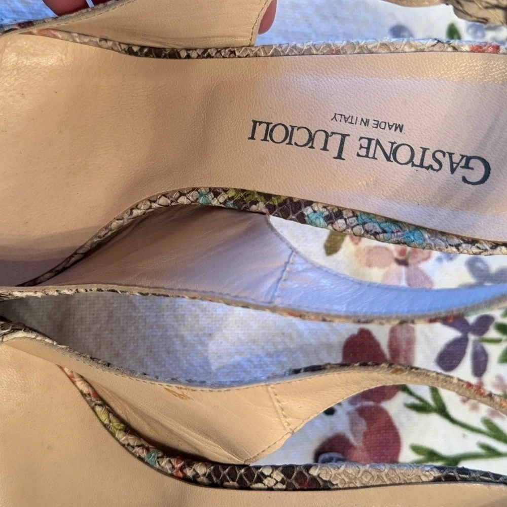 Gastone Lucioli Snakeskin Peep-Toe Heels, Size 38